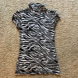 Zebra Print Short Sleeved Turtle Neck